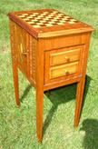 Heavily Inlaid Tramp Art Cabinet with multiple drawers and doors, stripped and refinished.