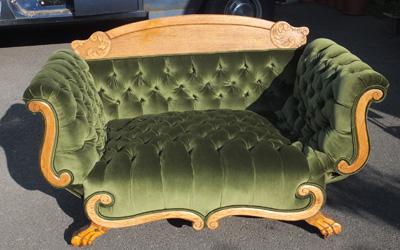 Oak Framed Folding Arm Loveseat Stripped, Refinished & Reupholstered