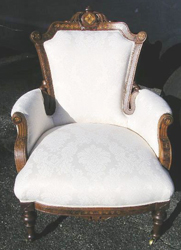 Repaired and Reupholstered Victorian Arm Chair with Inlaid Back, Circa 1860