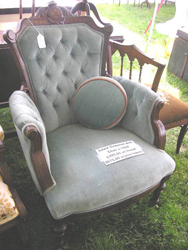 Repaired and Reupholstered Victorian Arm Chair with Inlaid Back, Circa 1860