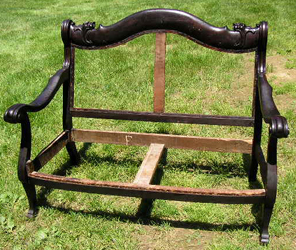 Solid Mahogany Settee with Lions Heads Carvings Repaired & Reupholstered