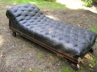 Repaired and Reupholstered Tufted Oak Chaise Lounge, Circa 1890